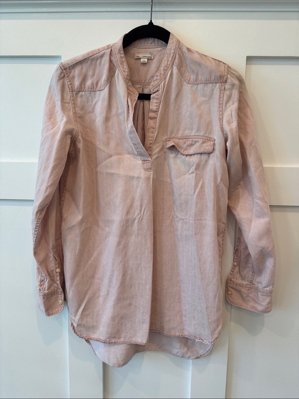 GAP Dusty Pink Long-Sleeve Notch-Neck Blouse